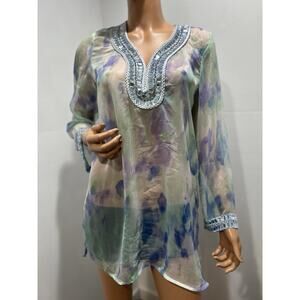 adrienne vittadini tunic tops Medium Chiffon Rhinestones Studded Long Sleeve